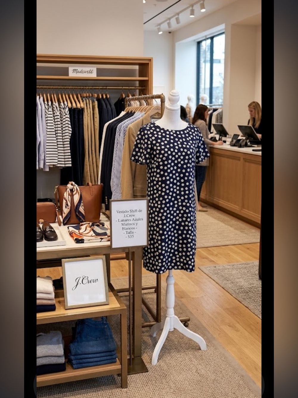 J. Crew Navy and White Polka Dot Short Sleeve Shift Dress